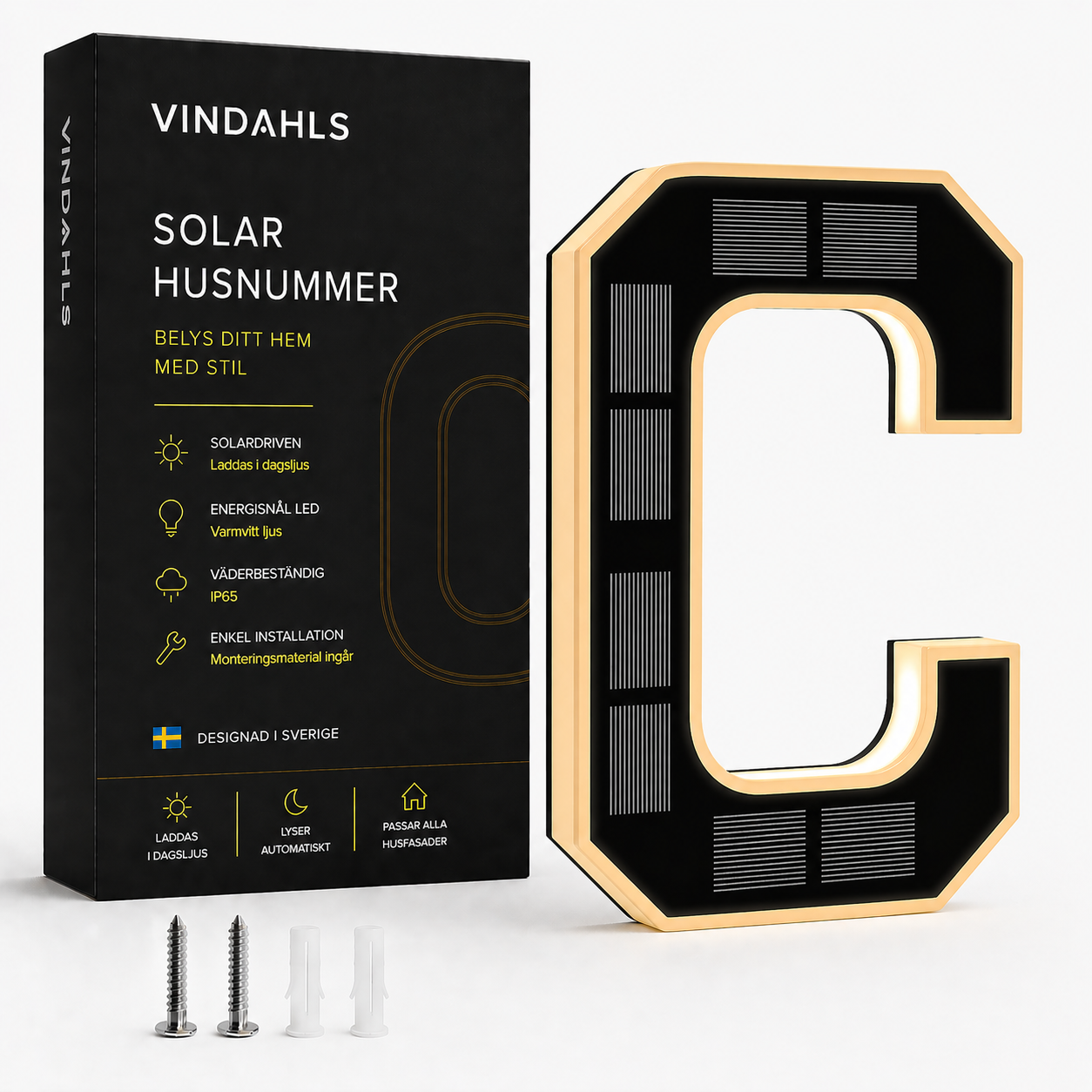 Vindahls Husnummer | Belysta & Solcellsdrivna