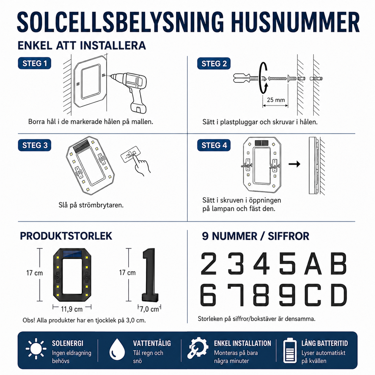 Vindahls Husnummer | Belysta & Solcellsdrivna