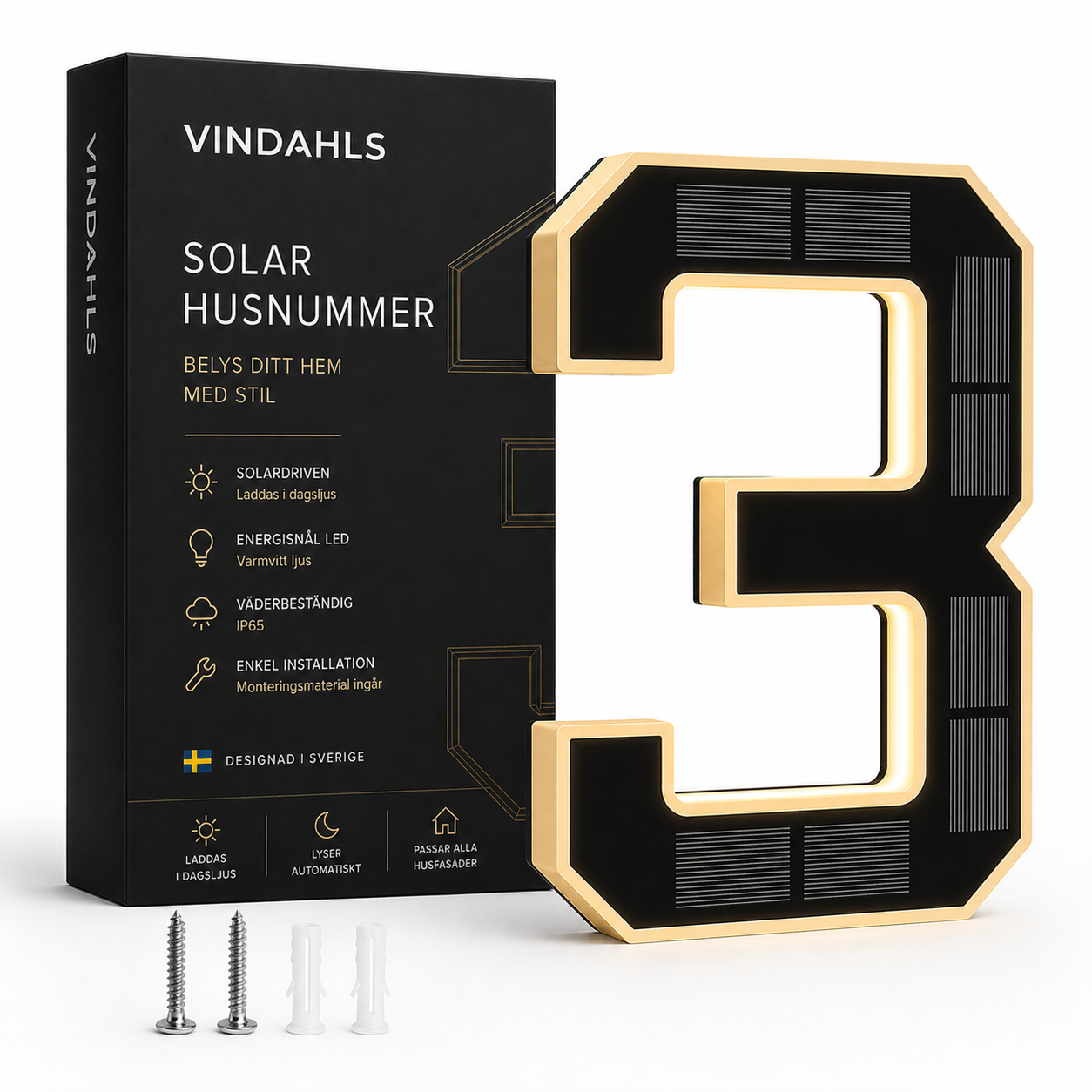 Vindahls Husnummer | Belysta & Solcellsdrivna